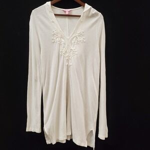 Lilly‎ Pulitzer Womens Embroidered Noelle Hooded Tunic Top Size L White Beach